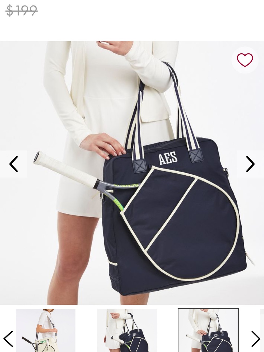 New w/o tags Mark & Graham Navy Tennis Tote with White Trim and Striped Straps - Picture 4 of 5